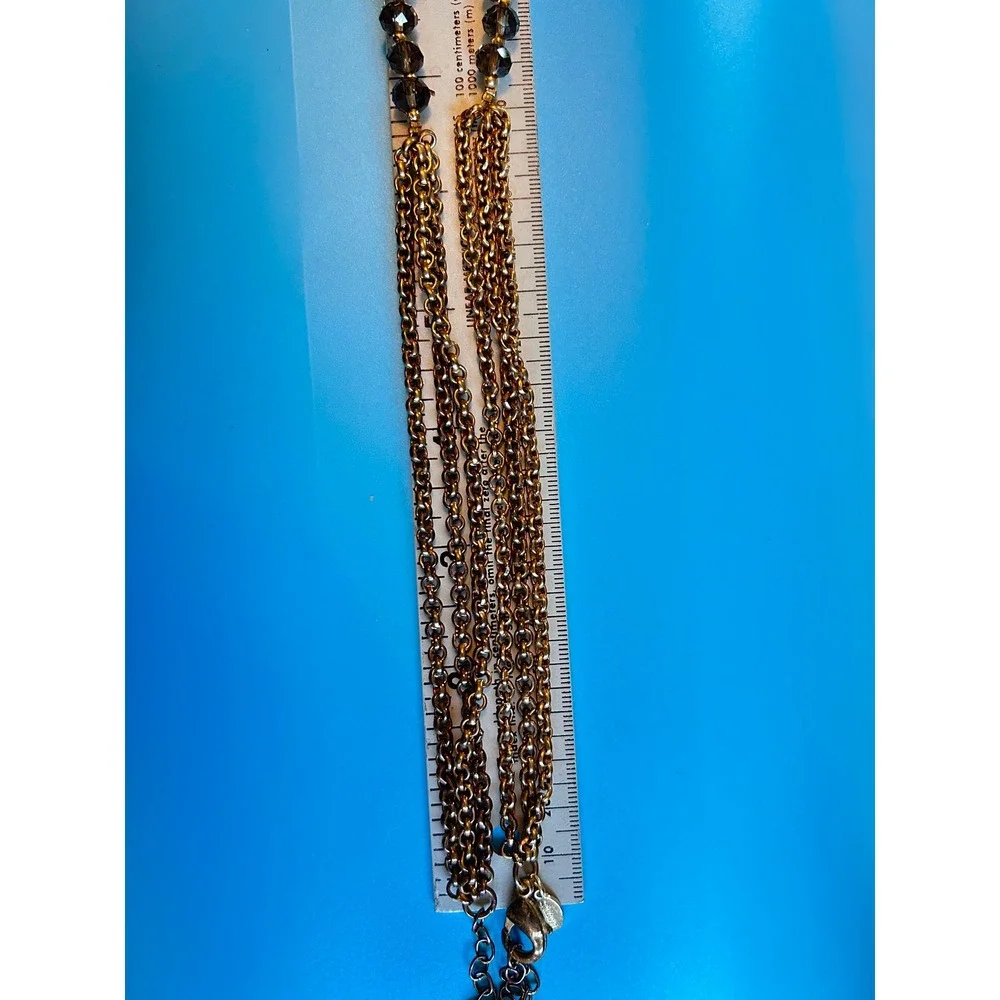 Chico's Statement Necklace Women OS Gold Good Beaded Rhinestone Pendant